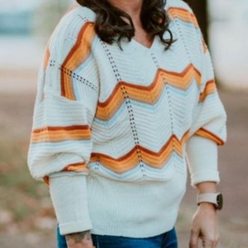 FCT WITH LOVE chevron striped cream sweater junior's size L
